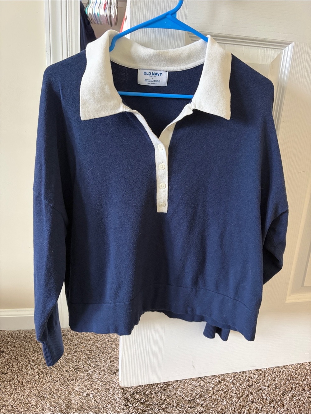 Old Navy Navy and White Cropped Polo